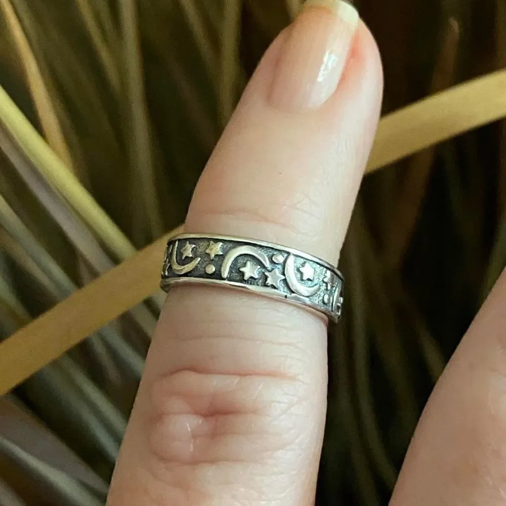 Moon & Stars Thick Wide Band Toe Ring